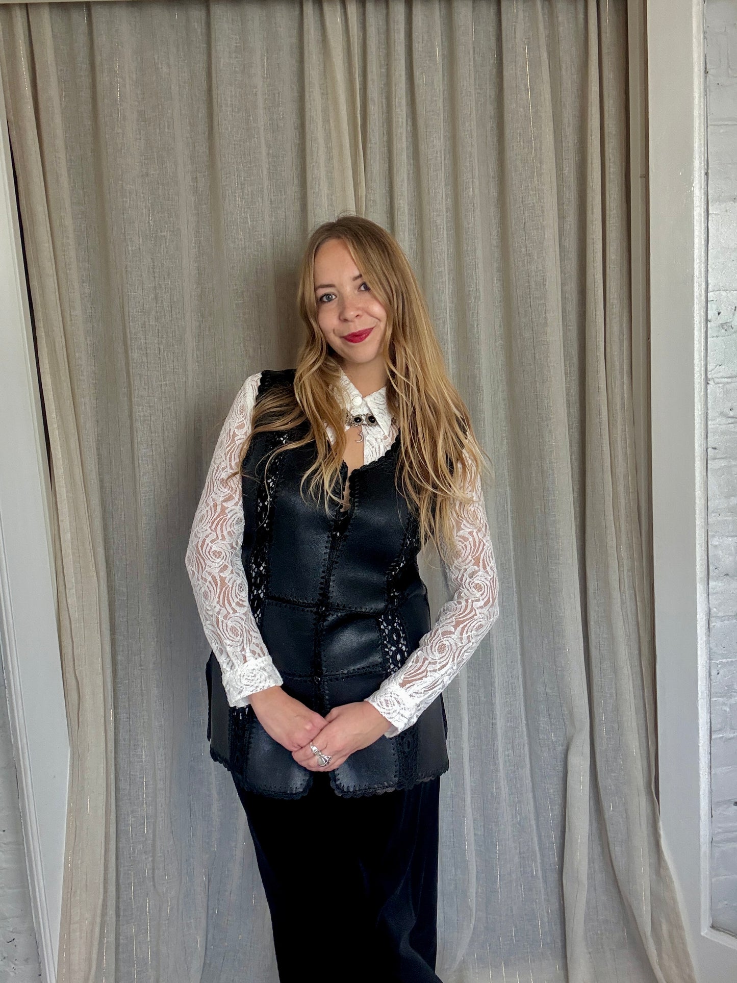 FAUX LEATHER + CROCHET WAISTCOAT - UK 12/14