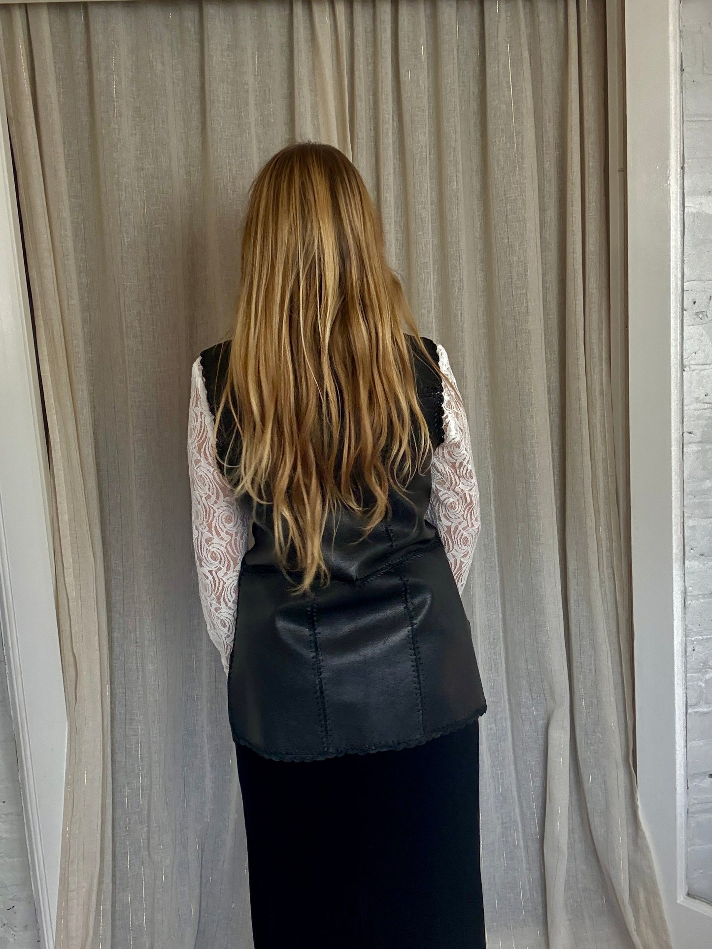 FAUX LEATHER + CROCHET WAISTCOAT - UK 12/14