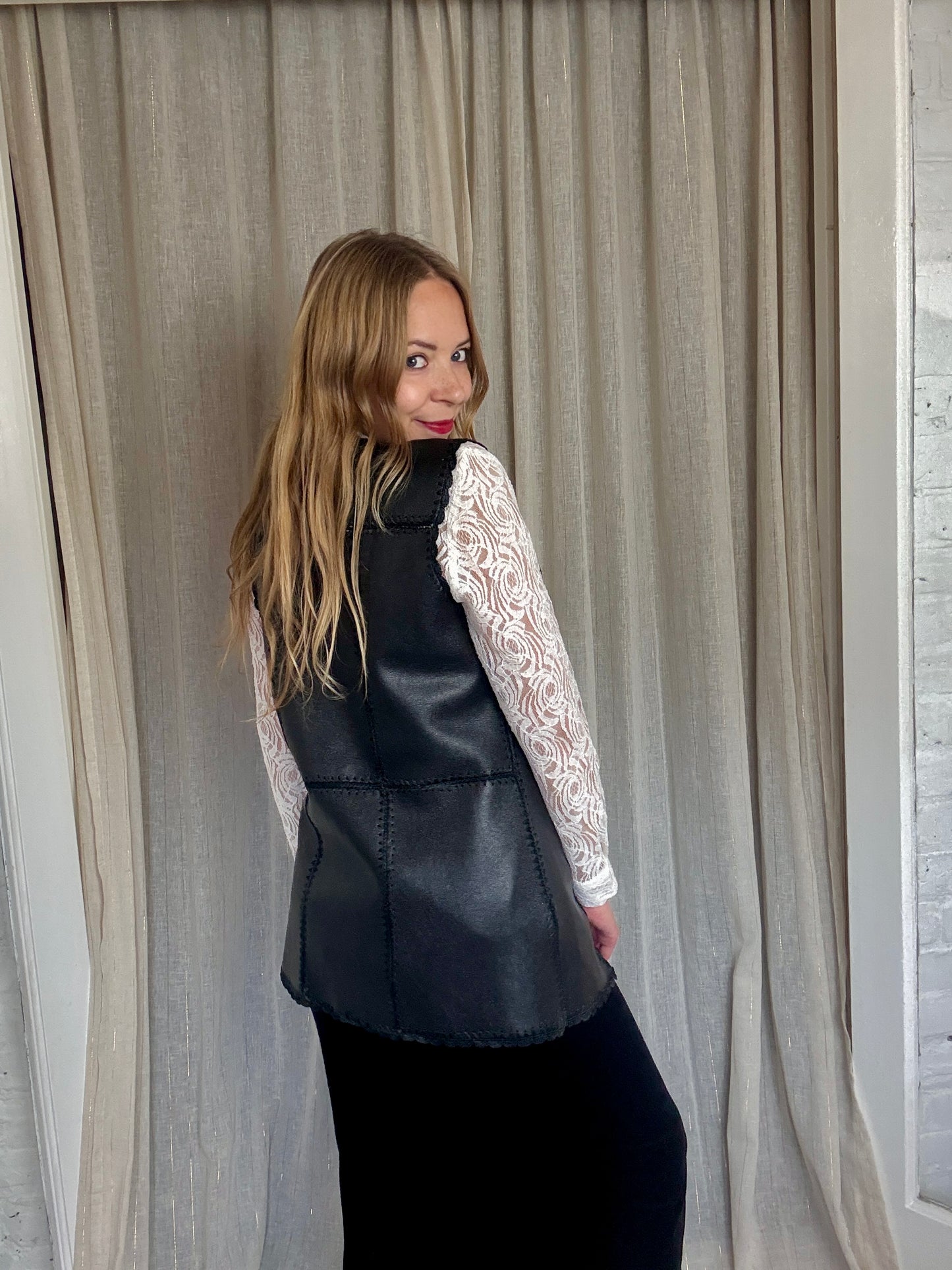 FAUX LEATHER + CROCHET WAISTCOAT - UK 12/14