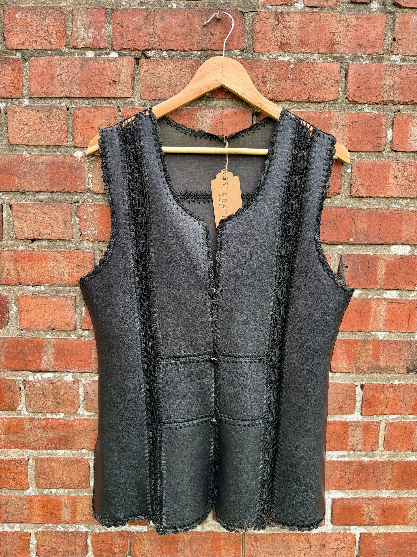FAUX LEATHER + CROCHET WAISTCOAT - UK 12/14