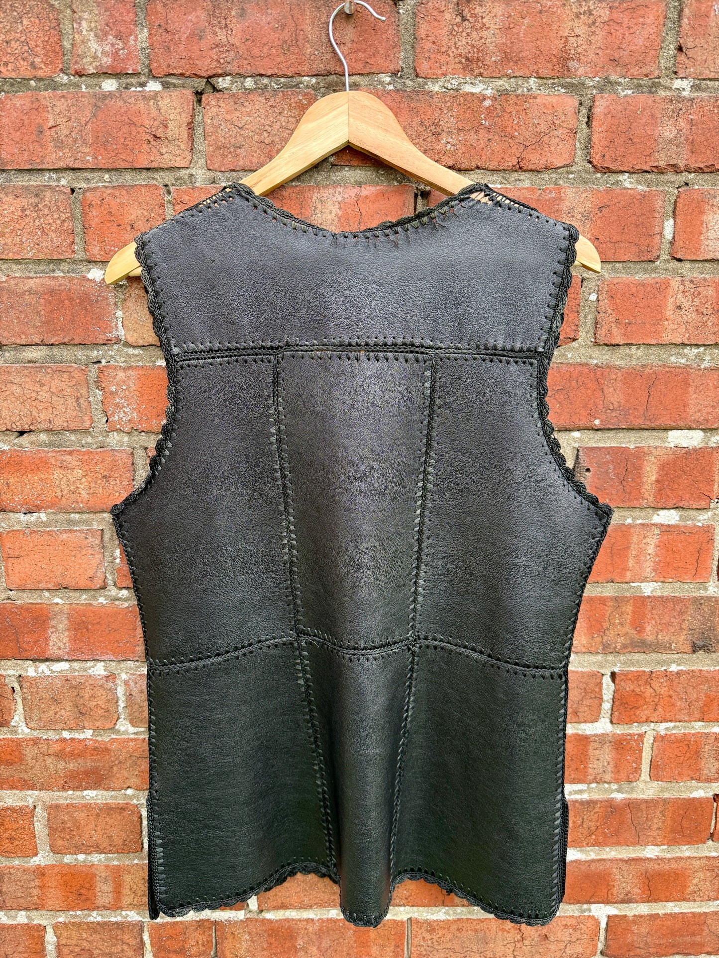 FAUX LEATHER + CROCHET WAISTCOAT - UK 12/14