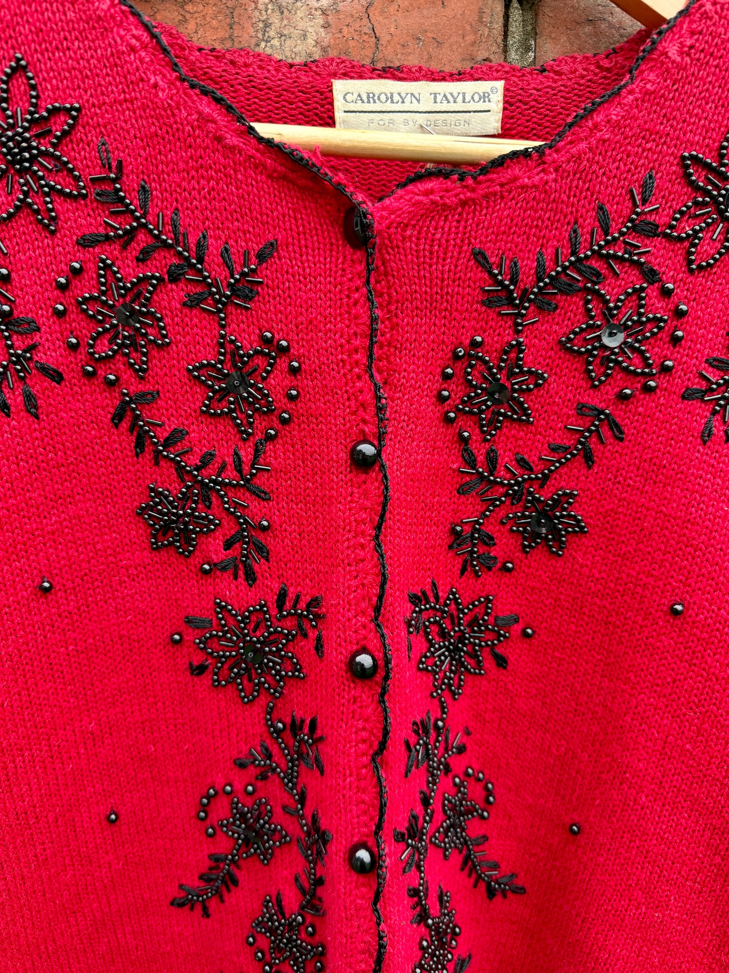 VINTAGE RED BEADED MILLIE CARDIGAN - UK 8-14