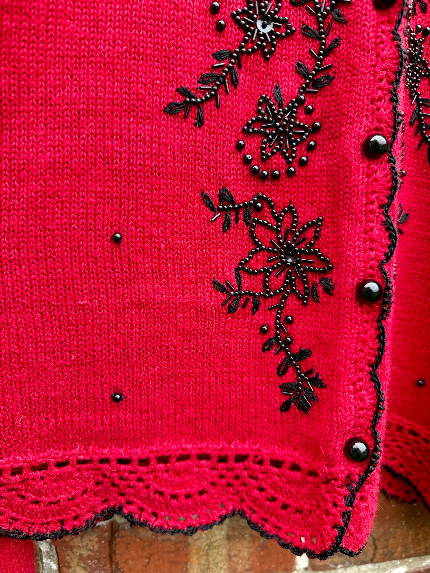 VINTAGE RED BEADED MILLIE CARDIGAN - UK 8-14