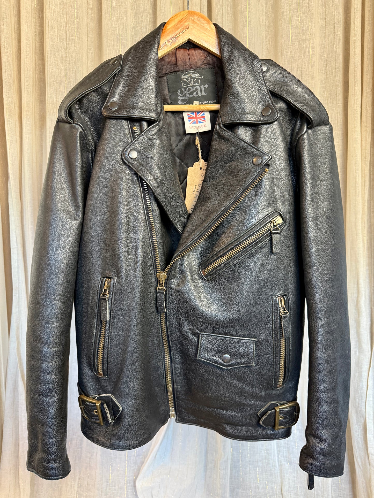VINTAGE 100% REAL LEATHER BIKER JACKET - UK 10