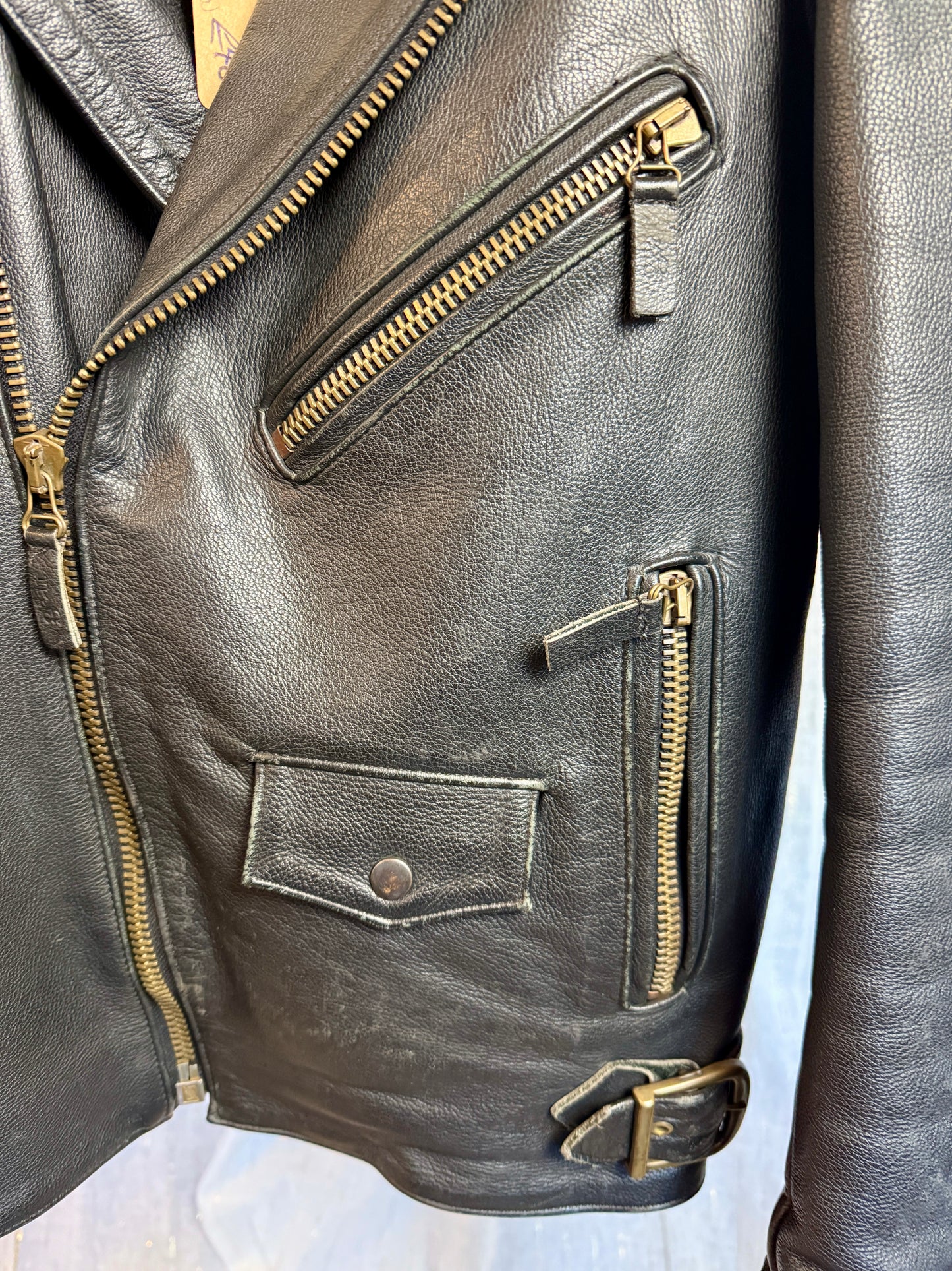 VINTAGE 100% REAL LEATHER BIKER JACKET - UK 10