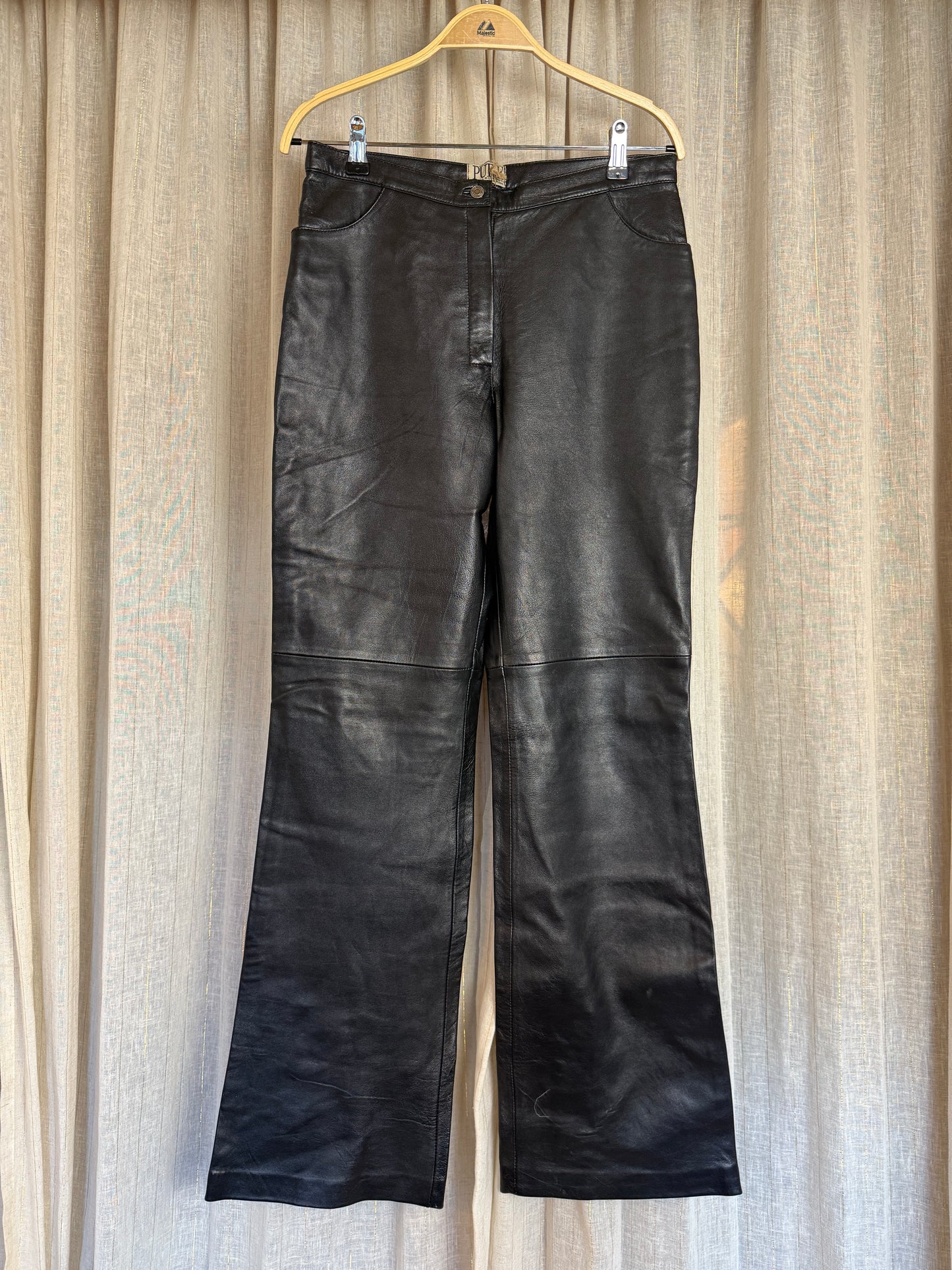 VINTAGE 100% REAL LEATHER BLACK TROUSERS - UK 8-10