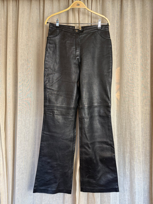 VINTAGE 100% REAL LEATHER BLACK TROUSERS - UK 8-10