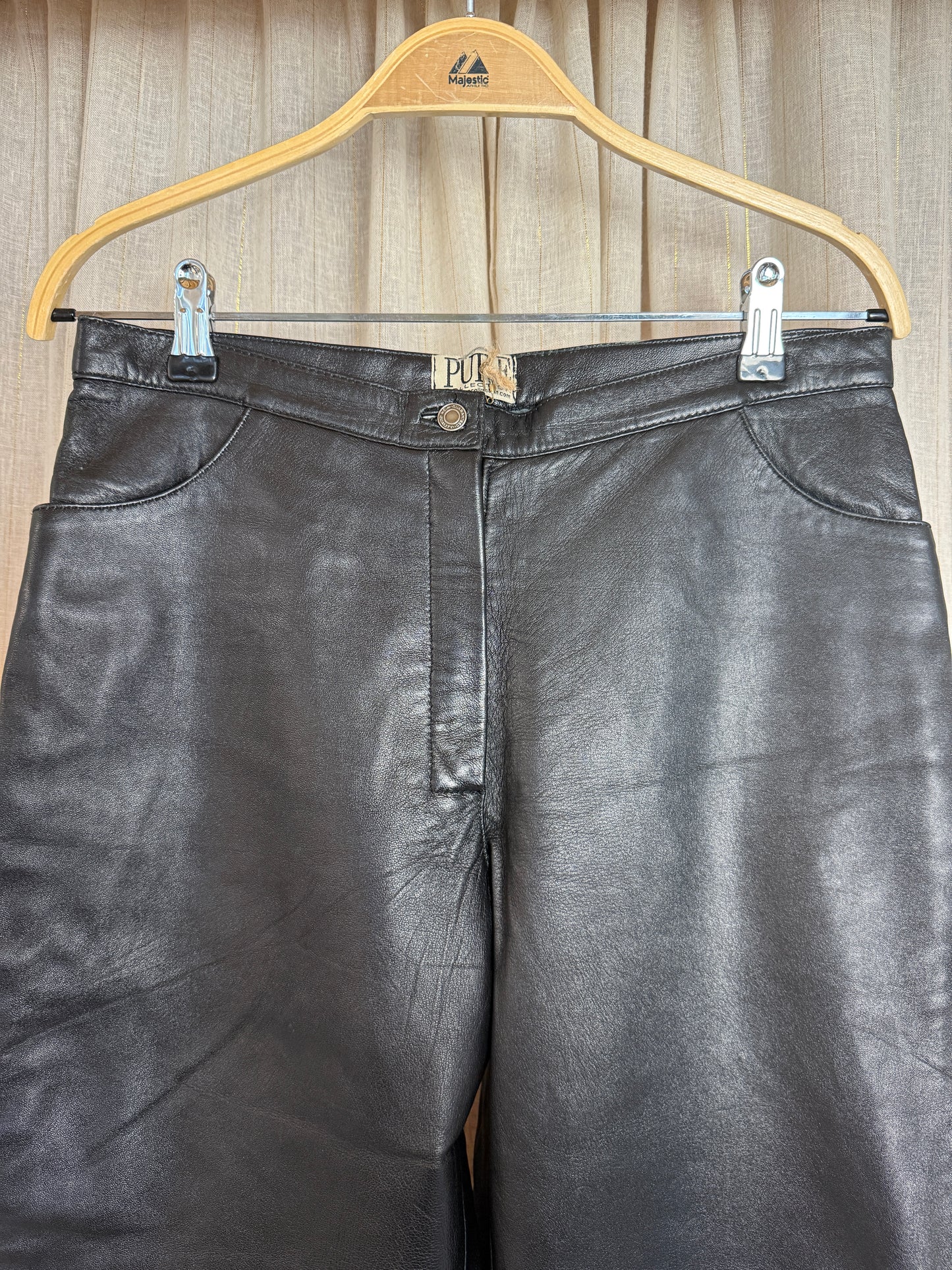 VINTAGE 100% REAL LEATHER BLACK TROUSERS - UK 8-10