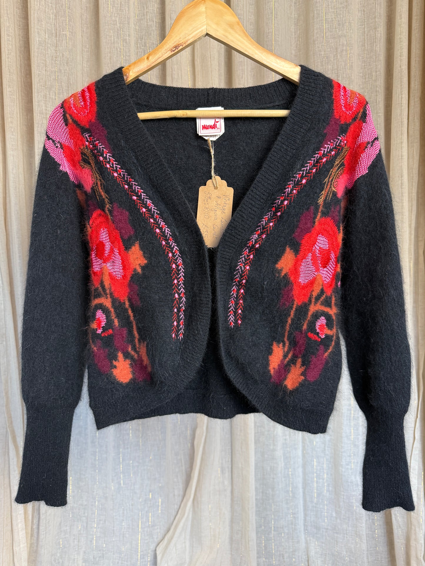 VINTAGE LAMBSWOOL & ANGORA FLORAL CARDIGAN - UK 8/10