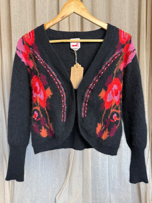 VINTAGE LAMBSWOOL & ANGORA FLORAL CARDIGAN - UK 8/10