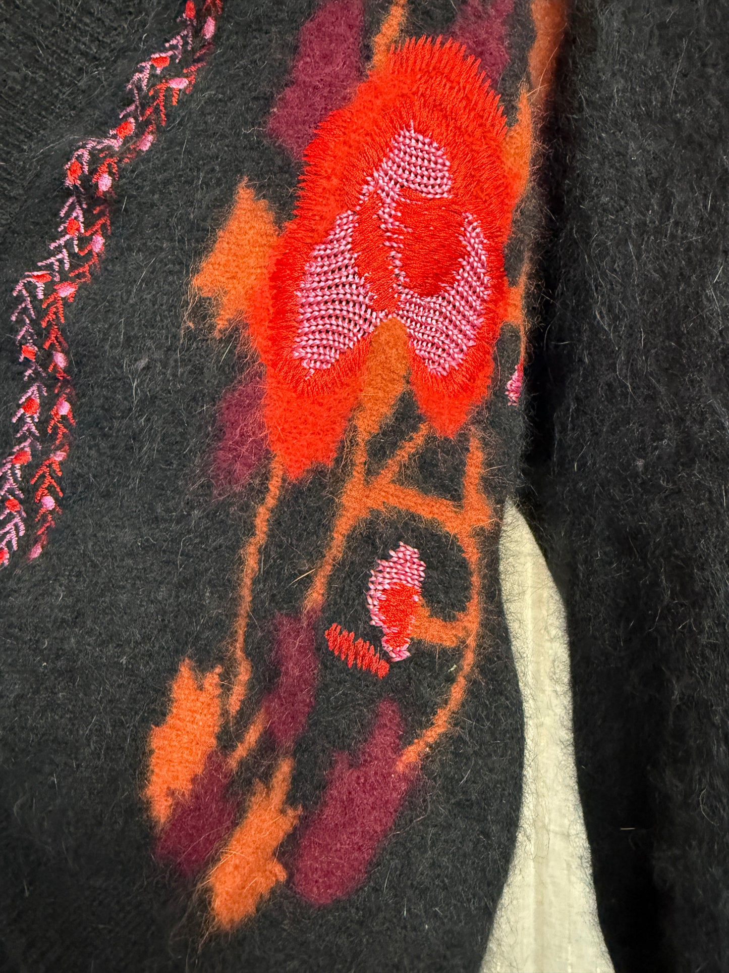 VINTAGE LAMBSWOOL & ANGORA FLORAL CARDIGAN - UK 8/10