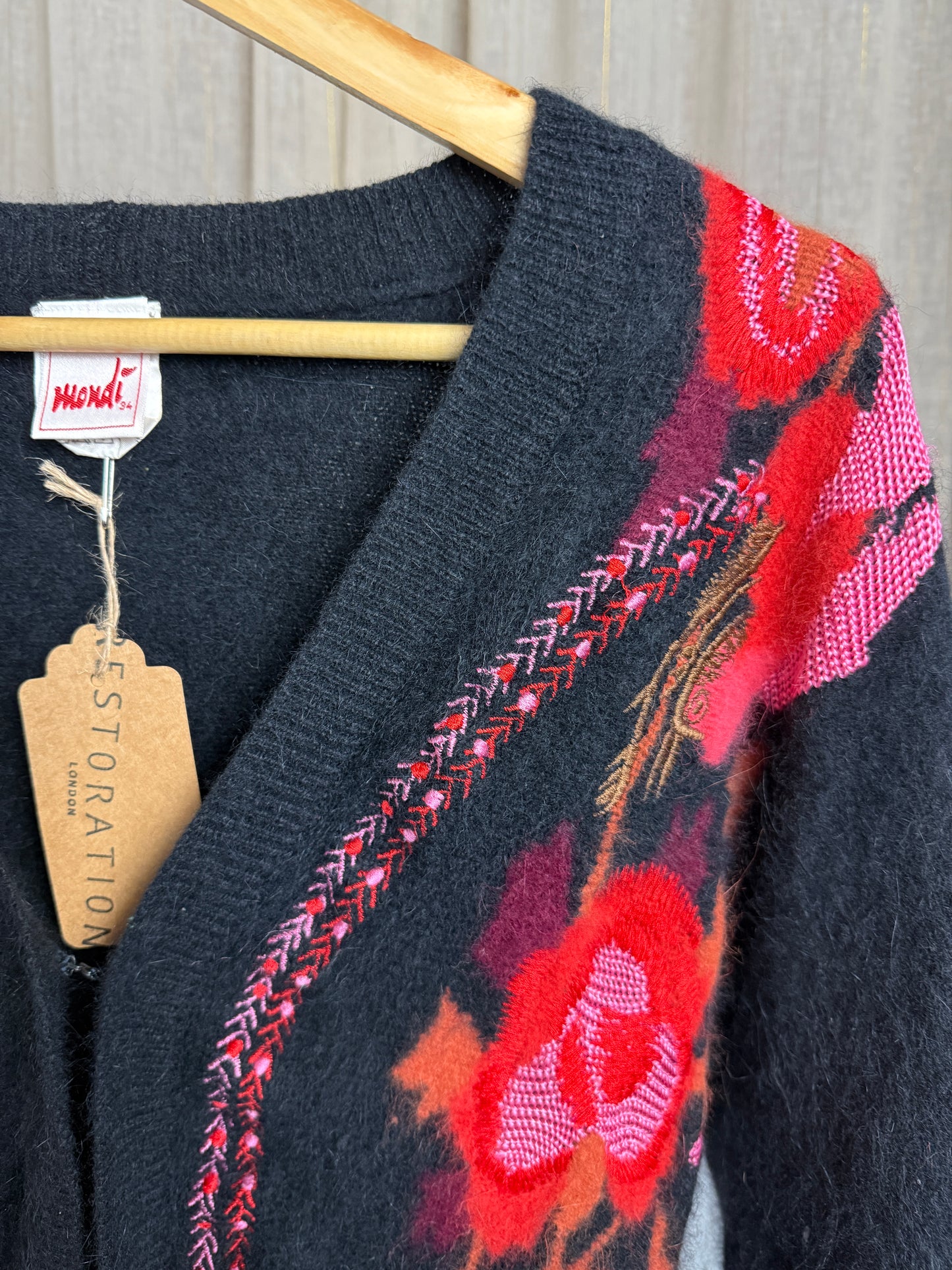 VINTAGE LAMBSWOOL & ANGORA FLORAL CARDIGAN - UK 8/10