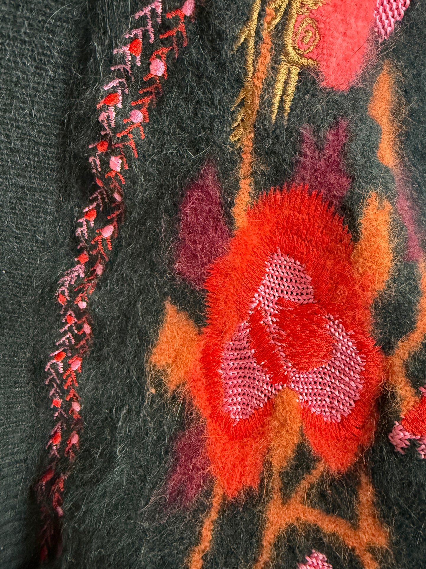 VINTAGE LAMBSWOOL & ANGORA FLORAL CARDIGAN - UK 8/10