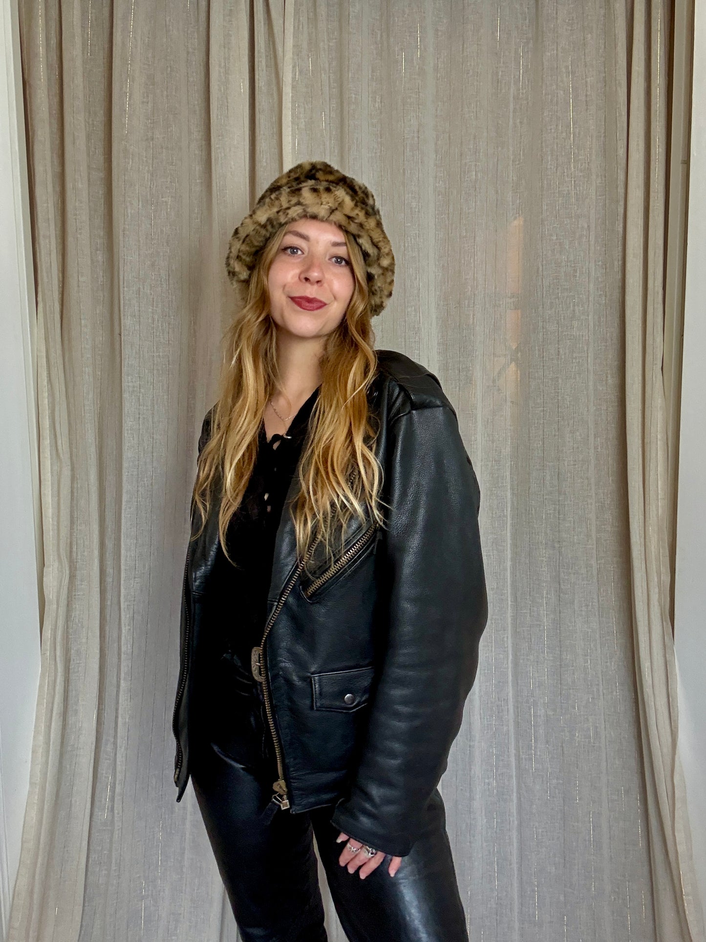 VINTAGE 100% REAL LEATHER BIKER JACKET - UK 10