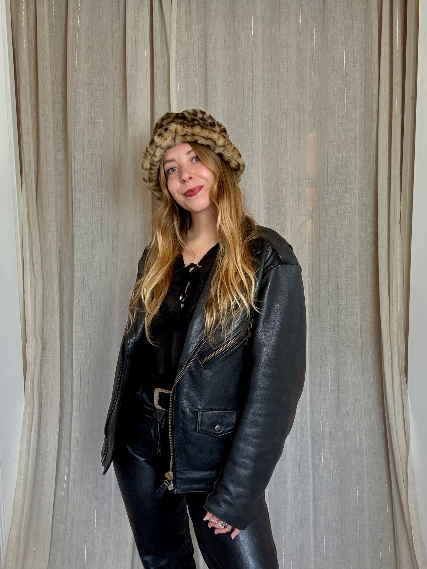 VINTAGE 100% REAL LEATHER BIKER JACKET - UK 10